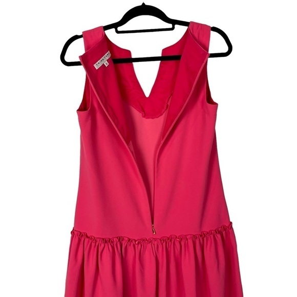 TRINA TURK YARROW SLEEVELESS DROP WAIST NOTCH NECK RUFFLE HEM DRESS - Picture 6 of 11